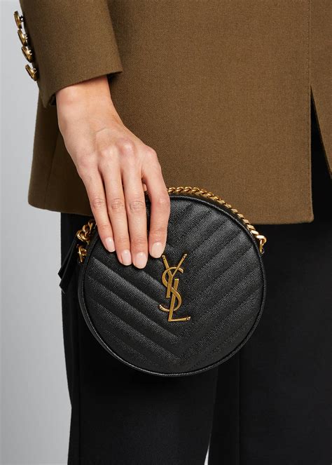 Saint Laurent Vinyle YSL Round Crossbody Bag in Quilted 